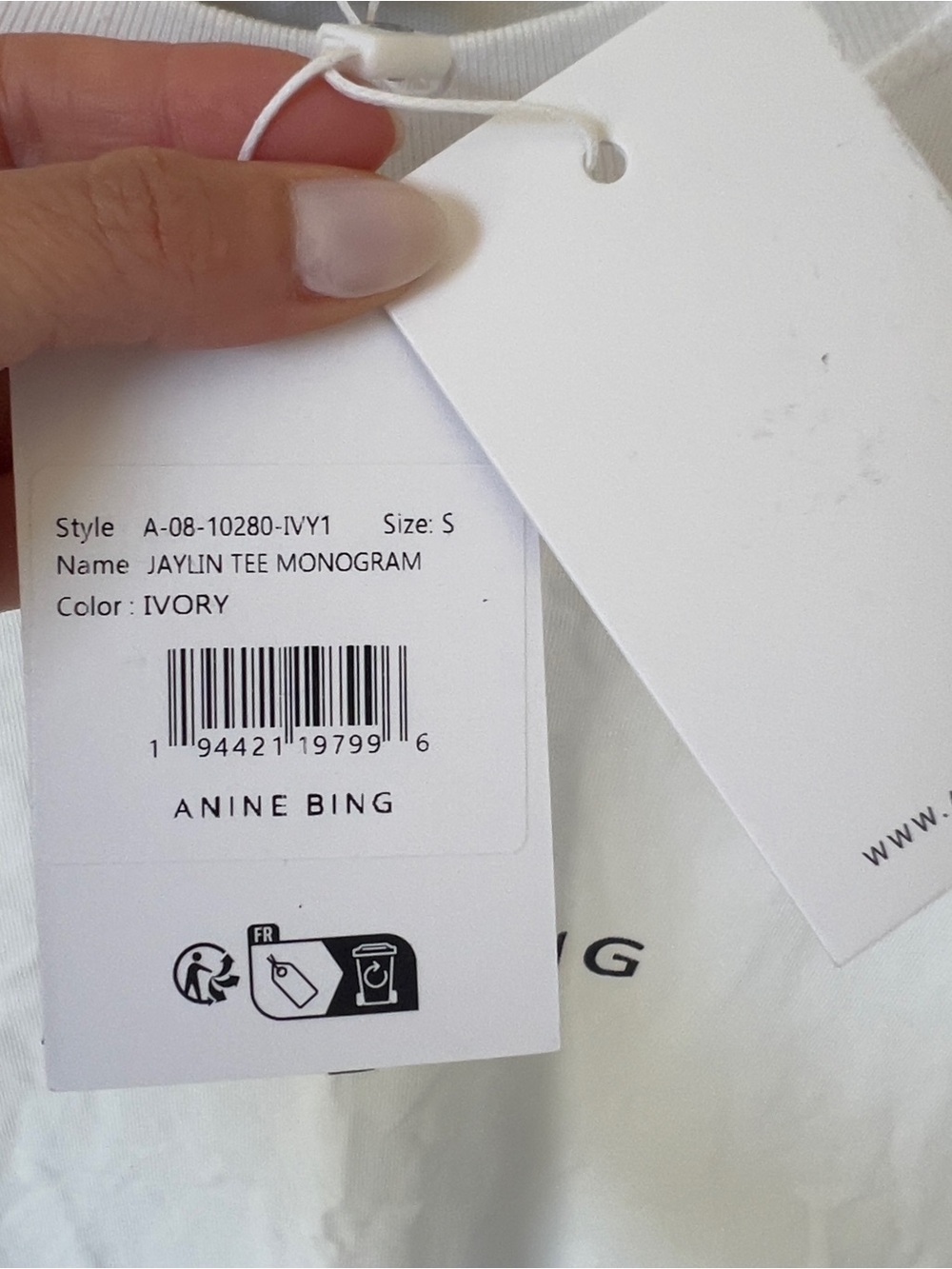 Anine Bing Jaylin Monogram T-shirt Tee in White NWT - Picture 7 of 9